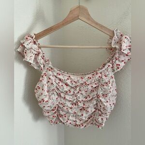 Altar’d state floral cream ruffle crop top size L stretch cottagecore boho